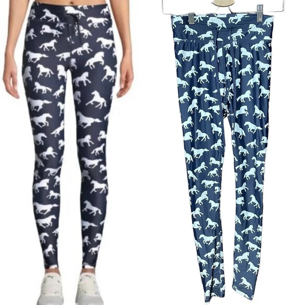 The Upside High Rise Horse Print Equestrian Navy Blue‎ Leggings Size US 6